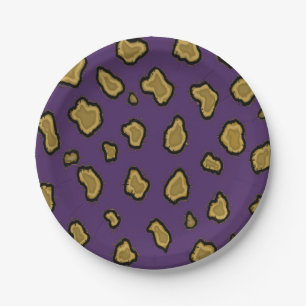 Prato De Papel Impressão de leopardo roxo e dourado