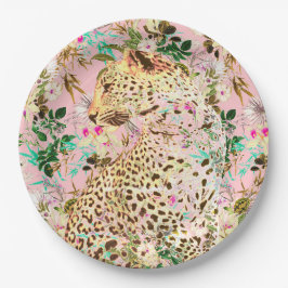 Prato De Papel Impressão de leopardo tropical floral havaiano