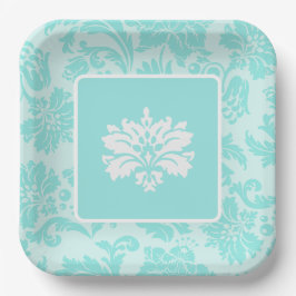 Prato De Papel Impressão de papel verde-tênue,azul vintage damask