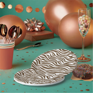 Prato De Papel Impressão de Pele de Zebra Marrom