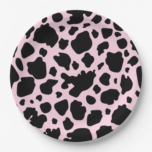 Prato De Papel Impressão de Vaca no Presidente Rosa (Frente)