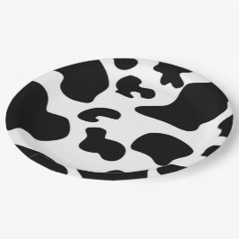 Prato De Papel Impressão de Vaca Preta e Branca