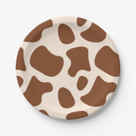 Prato De Papel Impressão de vaca rosa e castanha