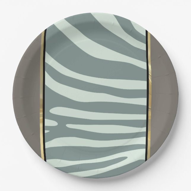 Prato De Papel Impressão de zebra verde, preto e creme (Frente)