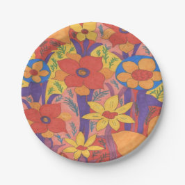 Prato De Papel Impressão do Jardim Laranja Bold Bohemian