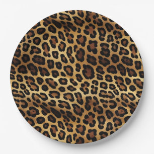 Prato De Papel Impressão Dourada de Leopardo Preto-Castanho