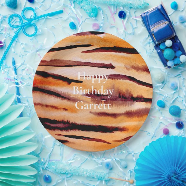 Prato De Papel Impressão em animais laranja Black Tigre (Festa)