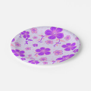 Prato De Papel Impressão Floral Bonita Roxa e Rosa em Lavanda