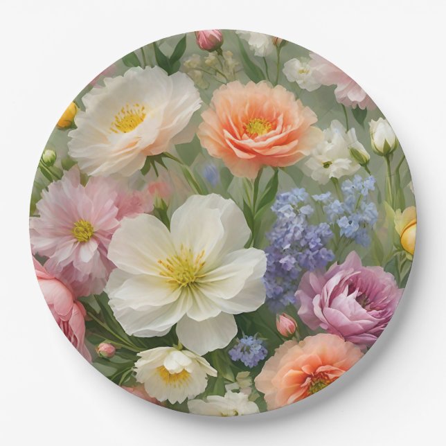 Prato De Papel Impressão Floral de Pastéis Suaves (Frente)