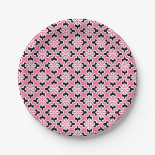 Prato De Papel Impressão floral do quimono, rosa, preto e branco