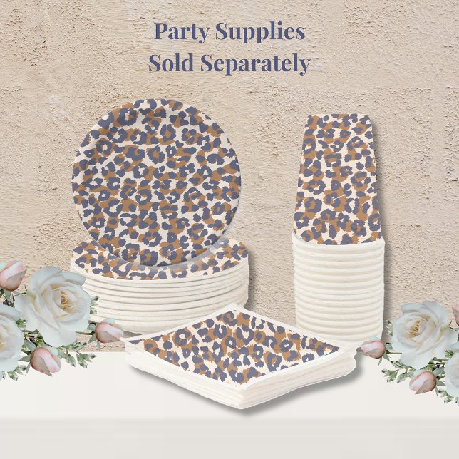 Prato De Papel Impressão Leopardo - Azul e Marrom (Leopard Print- Blue and Brown Party Supplies plates napkins and cups)