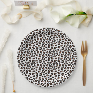 Prato De Papel Impressão Leopardo Branco