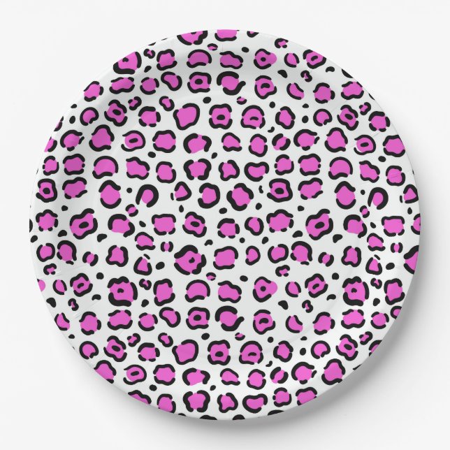 Prato De Papel Impressão Leopardo Cor-de-Rosa e Branco (Frente)