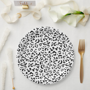 Prato De Papel Impressão Leopardo, Manchas Leopardo, Preto E Bran