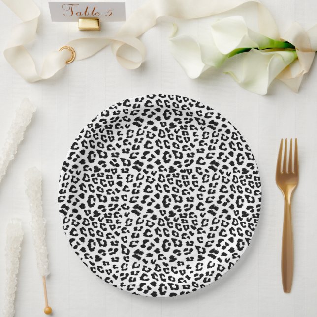 Prato De Papel Impressão Leopardo Preto e Branco (Casamento)