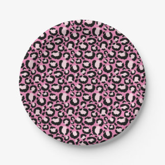 Prato De Papel Impressão Leopardo Rosa