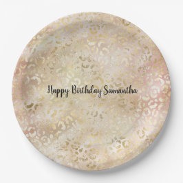 Prato De Papel Impressão Leopardo Rosa-Rosa Dourada