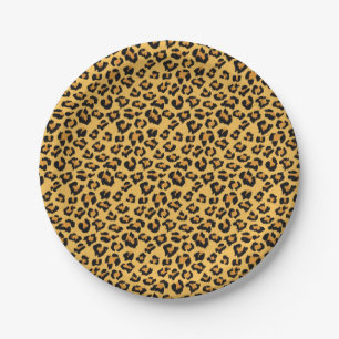 Prato De Papel Impressão natural do leopardo em Brown, em ouro e