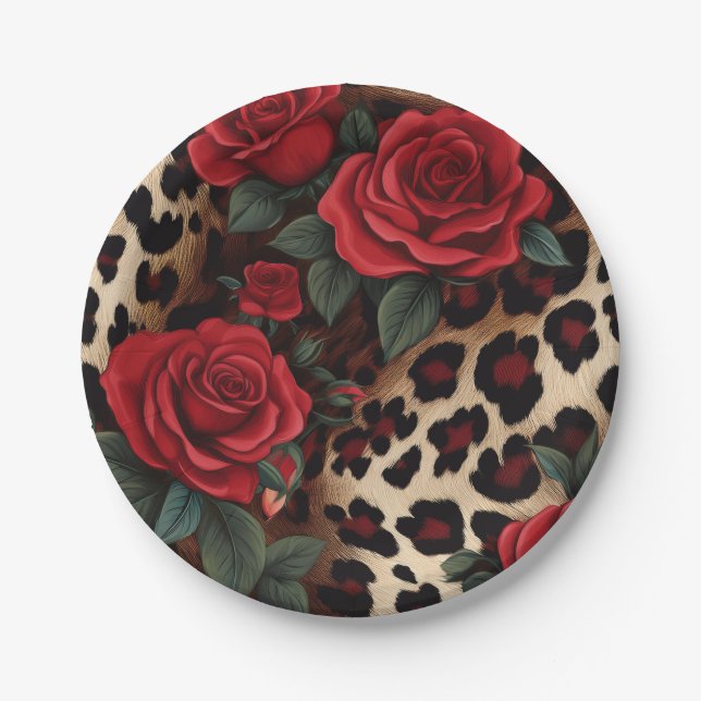 Prato De Papel Impressão rosa e Leopardo (Frente)