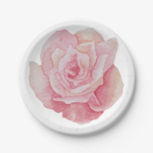 Prato De Papel Impressão Rosa Rosa Delicada Desenhada Mão