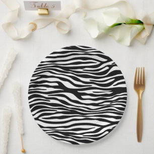 Prato De Papel Impressão Zebra, Banhas Zebra, Preto E Branco