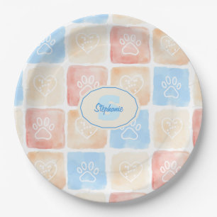 Prato De Papel Impressões e Corações de Canas de Aquarela em Caix