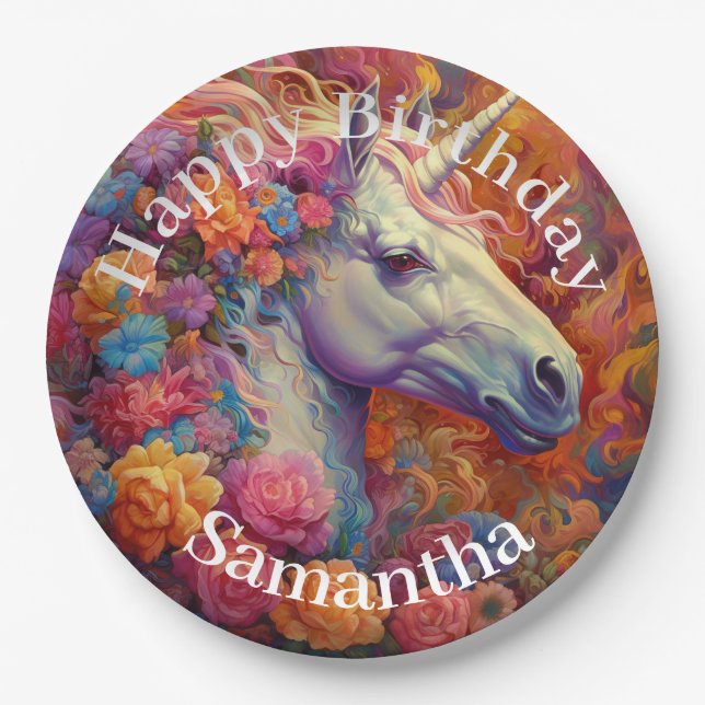 Prato De Papel Incrível Unicorn Feliz Aniversário (Frente)