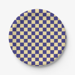 Prato De Papel Indigo and butter checkerboard pattern