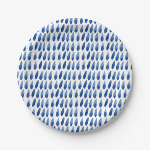 Prato De Papel Indigo azul-aquarela raindrop japonês shibori
