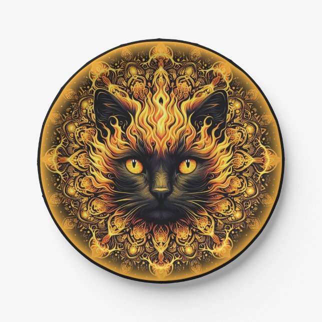 Prato De Papel Inferno Gatinho Mandala (Frente)