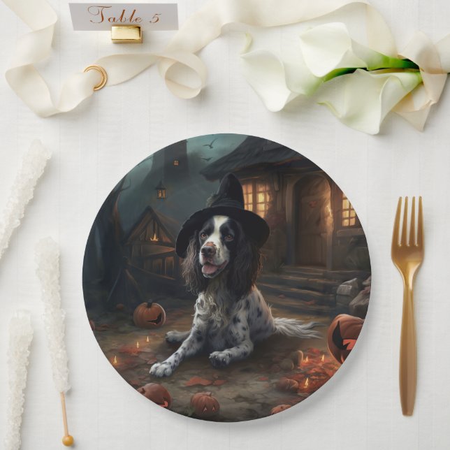 Prato De Papel Inglês Springer Spaniel Pumpkins Halloween Scary (Casamento)