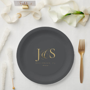 Prato De Papel Iniciais de Casamento de Elegância Simples, Charca