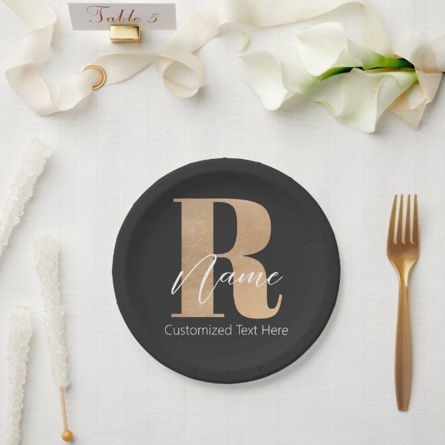 Prato De Papel Inicial Moderna Monogramada R & Nome Personalizado (Casamento)
