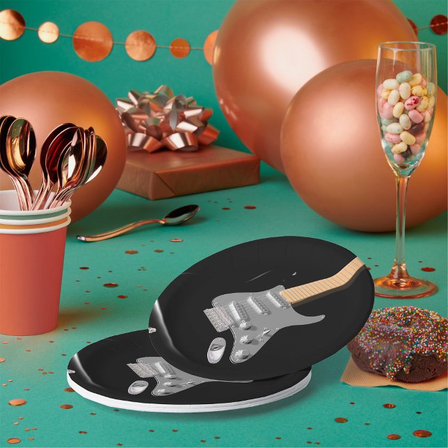 Prato De Papel Instrumento Musical de Violão Elétrico Preto em Gr (Criador carregado)