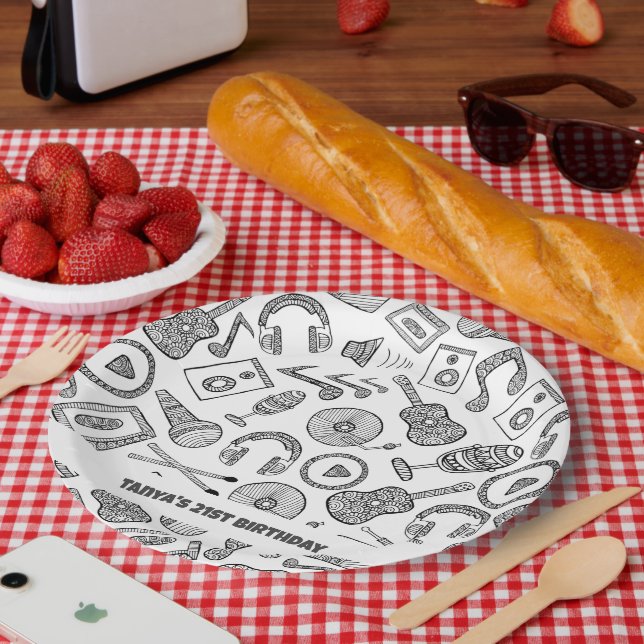 Prato De Papel Instrumentos Musicais Personalizados Acessórios Mu (Piquenique)