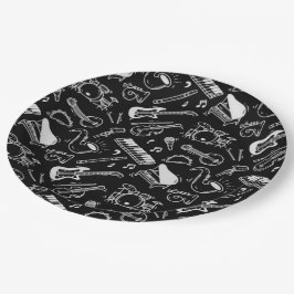 Prato De Papel Instrumentos Pretos e Brancos