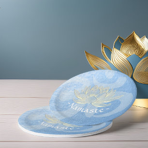 Prato De Papel Instrutor de Meditação Azul Lotus Yoga Studio