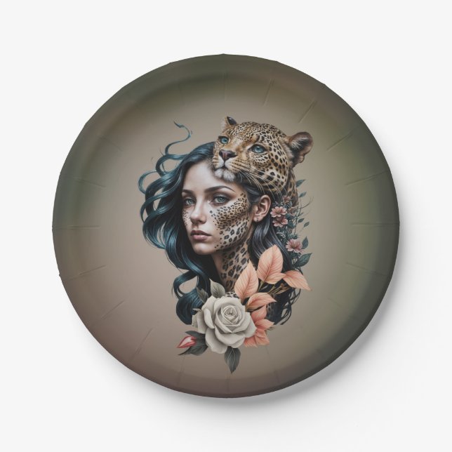 Prato De Papel Interação fascinante entre o animal e o humano (Frente)