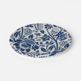 Prato De Papel Intricate blue floral pattern on light background