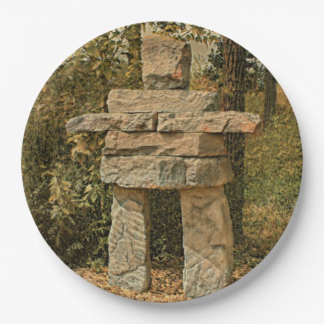 Prato De Papel Inuit/Primeiras Nações Inuksuk/Inukshuk - Placa de (Frente)