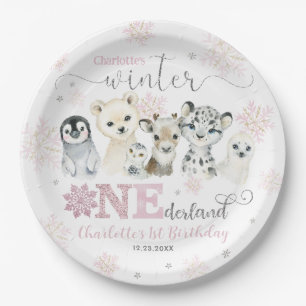 Prato De Papel Inverno Onederland Animais Árticos Neve Aniversári