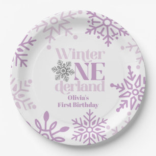 Prato De Papel Inverno Onederland Floco de Neve Roxo Aniversário 