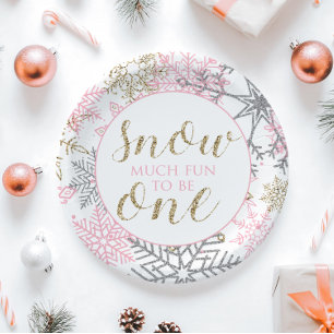 Prato De Papel Inverno Onederland neve muito divertido ser um pra