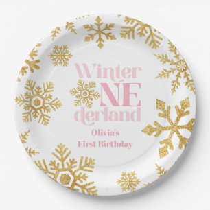 Prato De Papel Inverno Onederland Rosa Dourado Floco de Neve 1º A