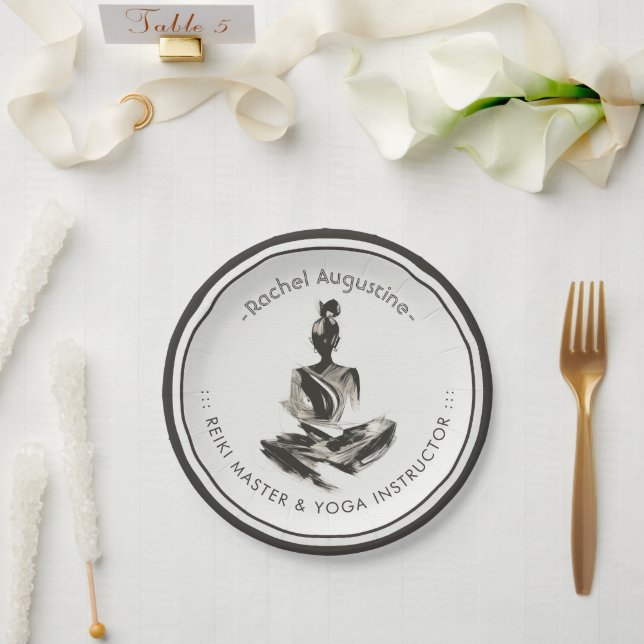 Prato De Papel Ioga Instrutor Lotus Meditation Pose Brushstrokes (Casamento)