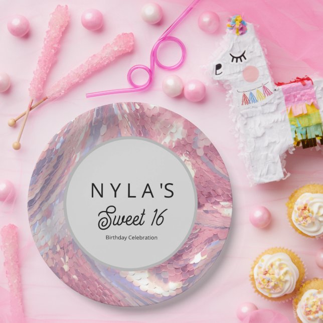 Prato De Papel Iridesecent Pink and Purple Sequin (Festa)