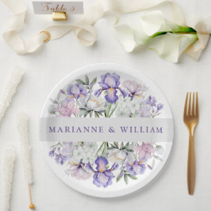 Prato De Papel Íris Roxa Elegante Romântico Casamento Floral
