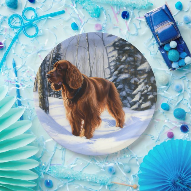 Prato De Papel Irish Setter Deixe-o nevar no Natal (Festa)