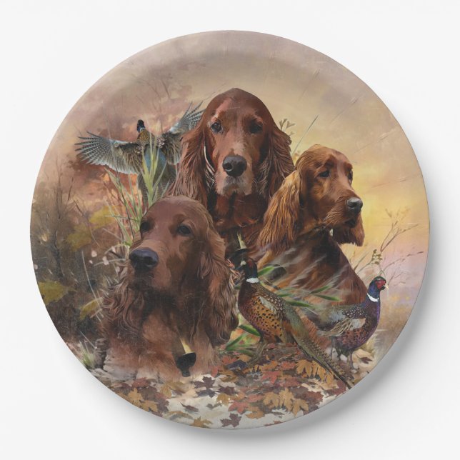Prato De Papel Irish Setters com Faasants - Caça à Paixão (Frente)
