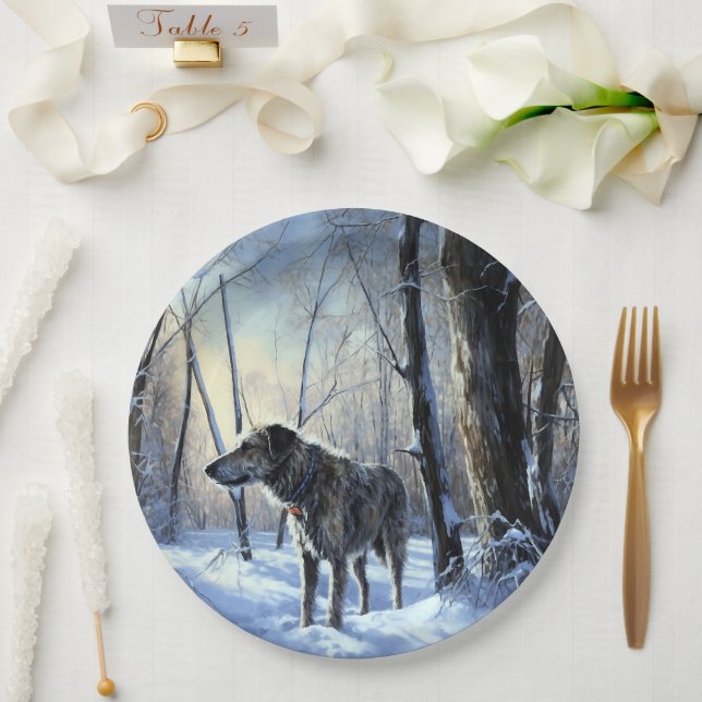 Prato De Papel Irish Wolfhound Deixe-o nevar no Natal (Casamento)